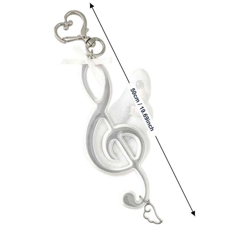Treble Clef Keychain Charm with Heart-Shaped Lobster Clasp and Split Ring, White Y2K-Inspired Accessory with Small Wing Detail for Keys and Bags