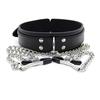 Faux Leather Choker Collar with Nipple Breast Clamp Clip Chain Couple Funny and Interesting Adult Games SM Sex Toys for