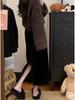Plus Size Velvet Fur-Trimmed High-Waist Slit Skirt