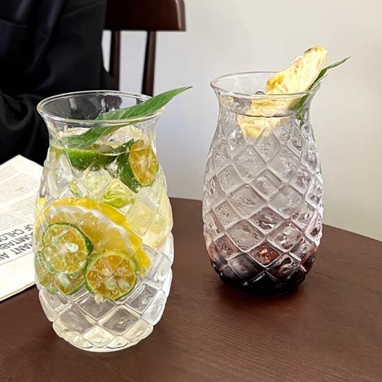Ananasgeprägtes Glas, 480ml Saftbecher für Kaltgetränke, Sodawasser-Kaffeeglas für die Hausbar, Vintage-Geschenk für Frauen