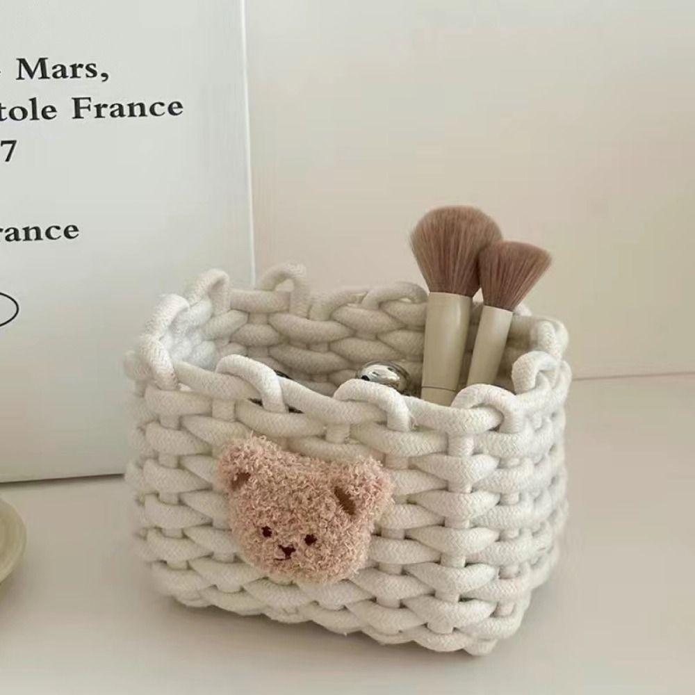 Handmade Storage Baskets Cartoon Animals Cotton Rope Woven Cosmetics Box Little Bear Sundries Organizer Cosmetic Storage