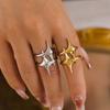 2025 New Trendy Gold Color Star Shape Open Rings for Women Men Punk Hip Hop Metal Cross Adjustable Couple Rings Y2K Zircon Gift