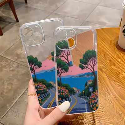 Applicable To Apple Mobile Phone Case 15pro Animation Aesthetic Landscape Iphone16 Transparent Case 17 Soft Silicone 14 All-inclusive