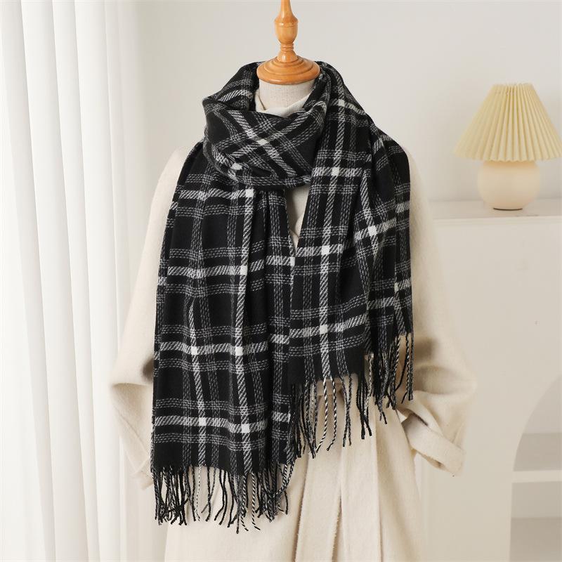 New Plaid Autumn and Winter Warm Scarf Shawl Commuting Versatile Couple Tassel Imitation Cashmere Scarf