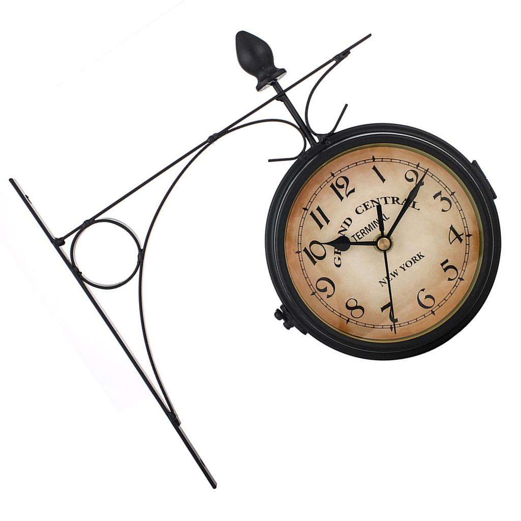 Double Side Metal Wall Clock Quiet,Easy Read Antique Hanging Clocks for Outdoor Indoor,Garden Living Room Home Decors