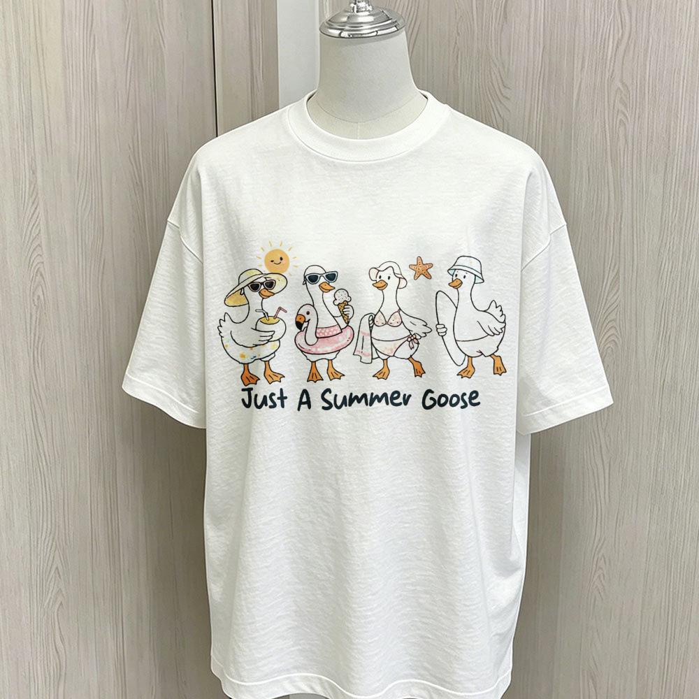 Ummer Cartoon Goose Print T Shirt Oversized Loose Short Sleeve Tees Casual Soft Cotton Basic Tops