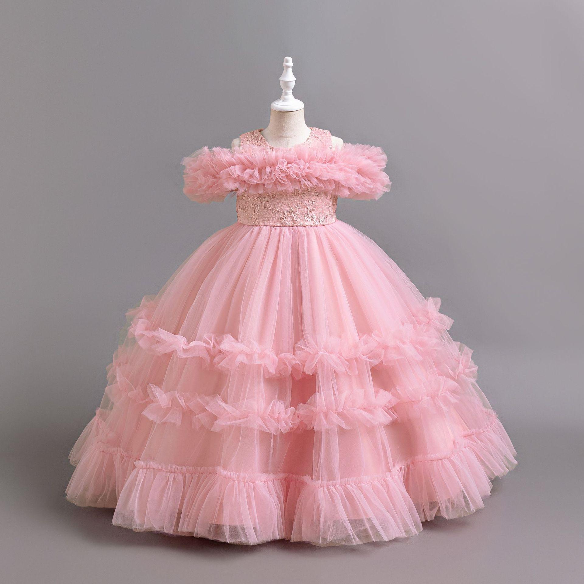 

New Floral Princess Puffy Tulle Evening Gown for Girls - Perfect for Piano Performances and Flower Girl Occasions 160 розовый