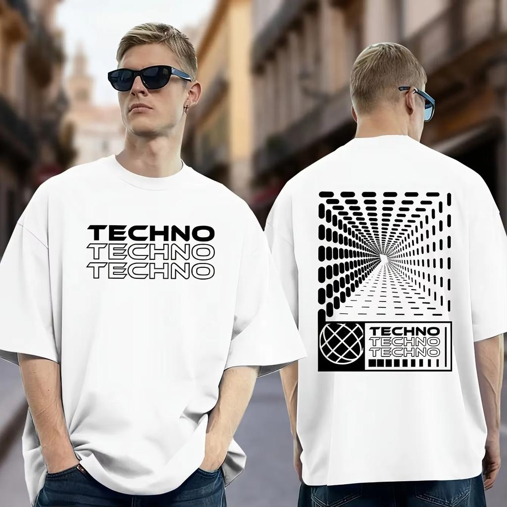 Stampa Rave TECHNO Minimalista Abbigliamento Unisex T-shirt in Cotone Unisex Casual Girocollo Manica Corta Top Estivi Streetwear T-shirt