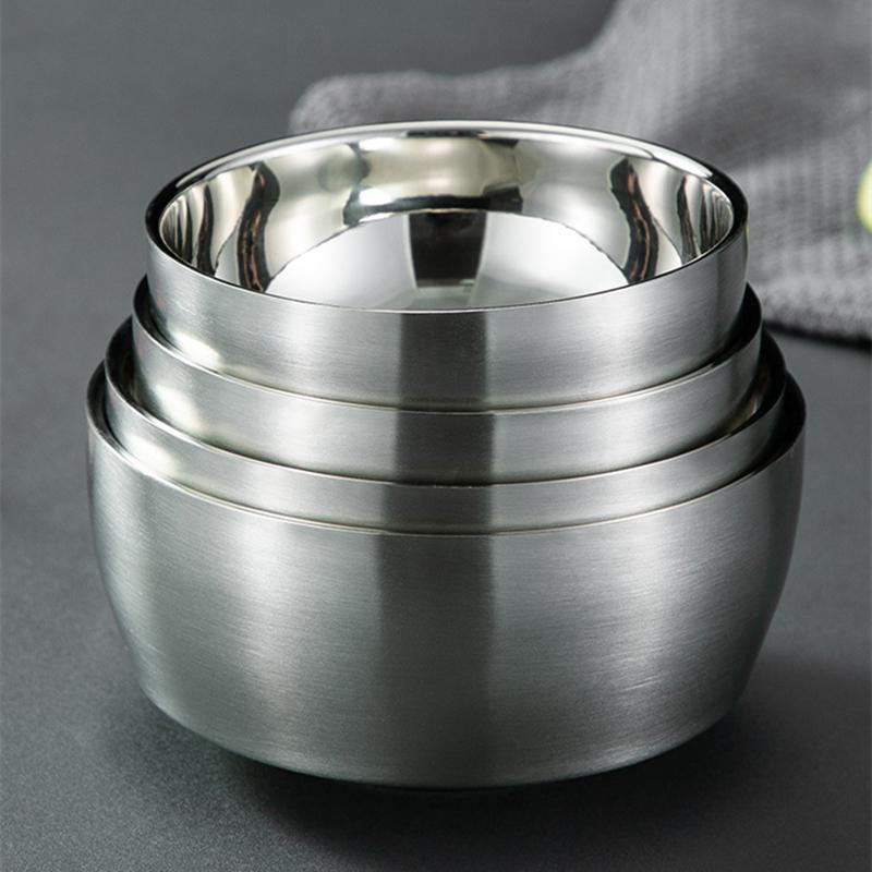 Stainless Steel Double Layers Thickened Bowls Anti-scalding Thermal Insulation Rice Bowl Food Container Kitchen Metal Tableware
