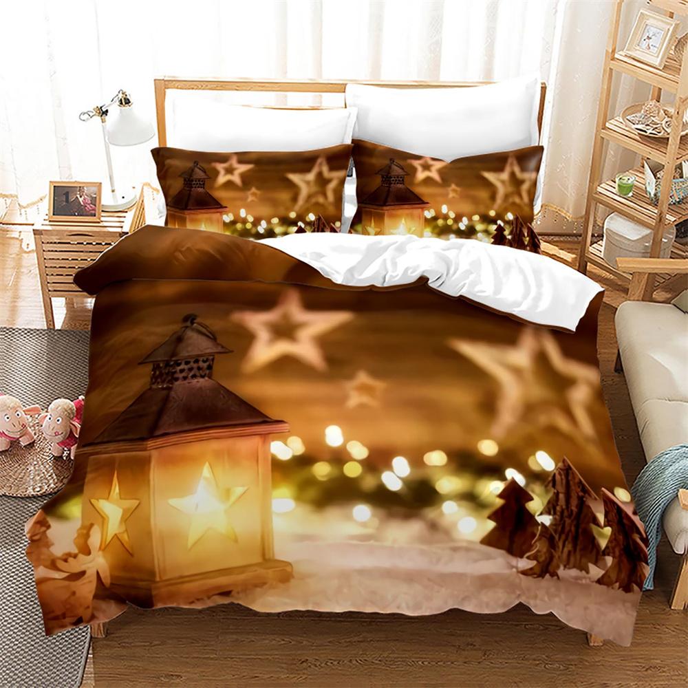 Christmas Duvet Cover Set King Queen Full Size Winter Theme Snowman Pattern Polyester Comforter Cover For Child Festival Gift
