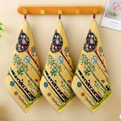 4pcs 4 Layer Cotton Gauze Pastoral Style Hand Towel Skin-friendly Quick Dry Forest Pattern Face Towel Soft Absorbent Dish Cloth