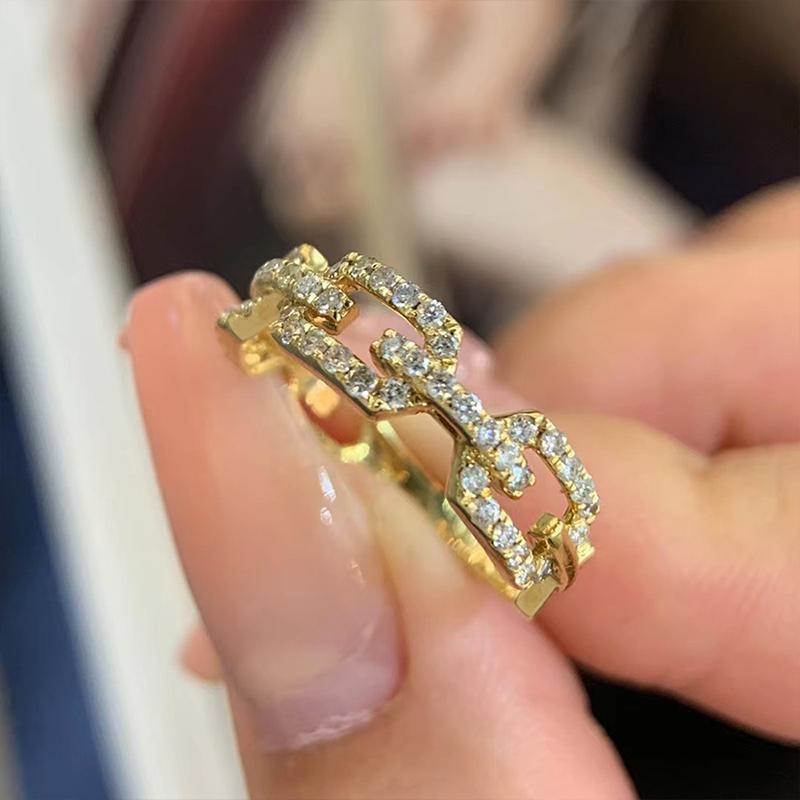 Huitan Chains Design Finger Rings for Women Gold Color Chic Female Accessories Daily Wear Party Statement  Drop Shipping