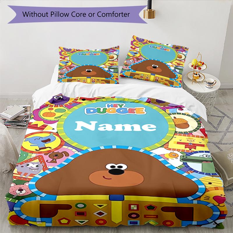 3pcs Custom Name Hey Duggee Bedding Set Duvet Cover Closure Includes 1 Duvet Cover & 2 Pillowcases, Soft and Comfortable for All Seasons.