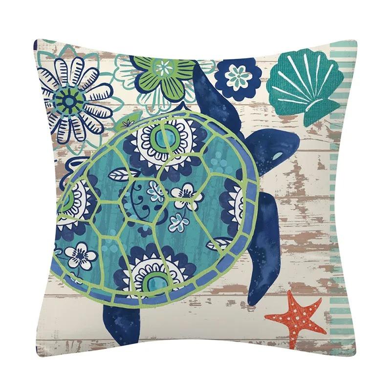 Dekoracyjna poszewka na poduszkę ze zwierzętami morskimi Poduszka na sofę Skorupa żółwia morskiego Poduszka Dekoracyjna poszewka na poduszkę do domu