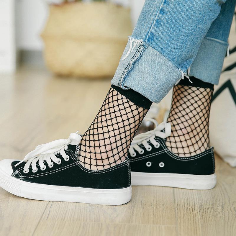 

Korean Style Women s Sexy Black Fishnet Mid-Calf Socks One Size