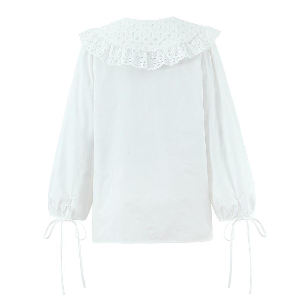 Autumn 2025 White Lace Large Lapel Loose Women's Shirt - European & American Style