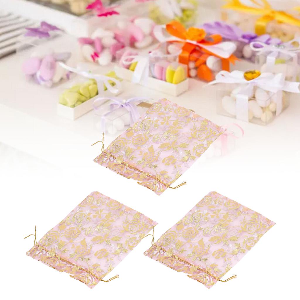 200 Pcs Organza Bag Drawstring Closure Print 6.3x4.3in Mesh Gifts Bags Organza Jewelry Mesh Pouch
