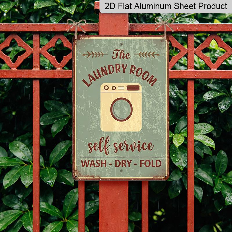 Płaski 2D - Vintage Znak Metalowy Aluminiowy do Pralni - Rustykalny Wystrój Ścianny z Instrukcjami Prania, Suszenia, Składania, 8x12 Calów, Postarzany Wygląd do Domu