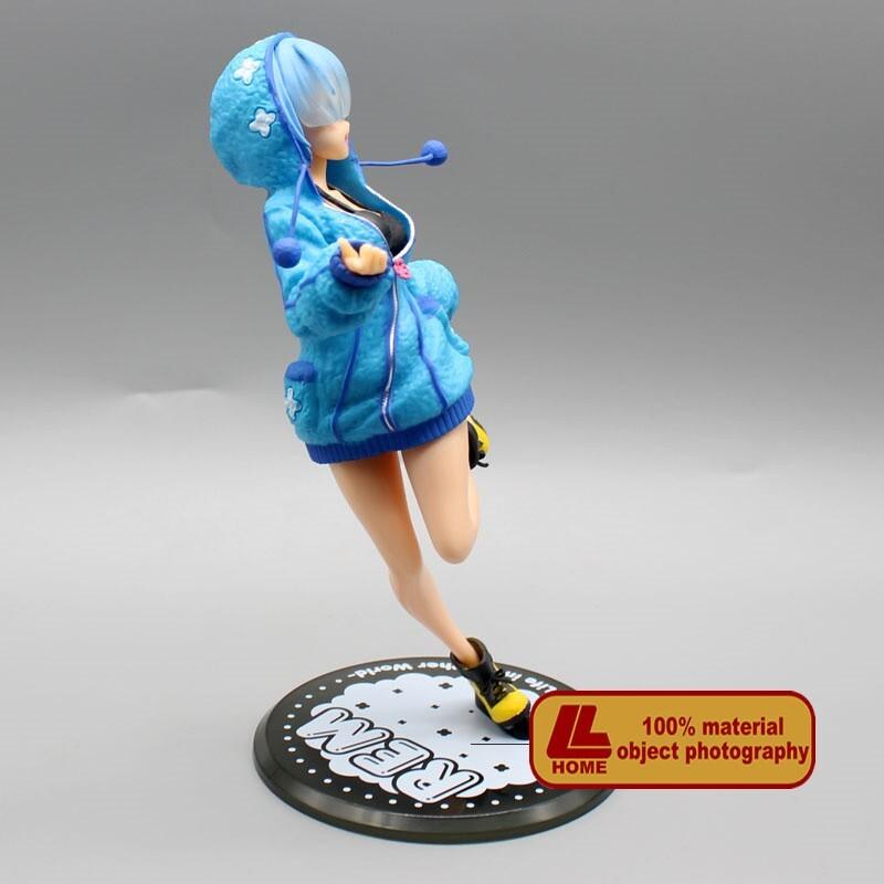 Anime Re Life In a Different World Rem Blue Hooded Clothes PVC Figure Toy Gift