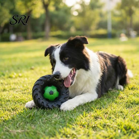 Interactive Dog Toy Football Tire Chew Built-in Squeaker Tennis Pet Gum Massager Puppy Bite Resistant Teething Boredom with
