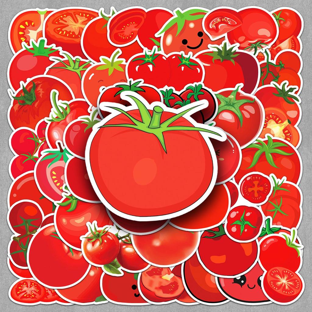 Pack of 50 Waterproof Tomato Cartoon Stickers for Phones & Water Bottles - Drip Glue Decoration.