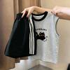 Korean Girls' Trendy Color Block Vest & Striped Shorts Set - Summer New Arrivals for Medium & Large Children