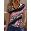 Women's T-Shirt Leopard 3D Printed V-Neck Short Sleeve Slim Casual Daily Top Y2k Clothes Outdoor Streetwear Loose Tee Female Top