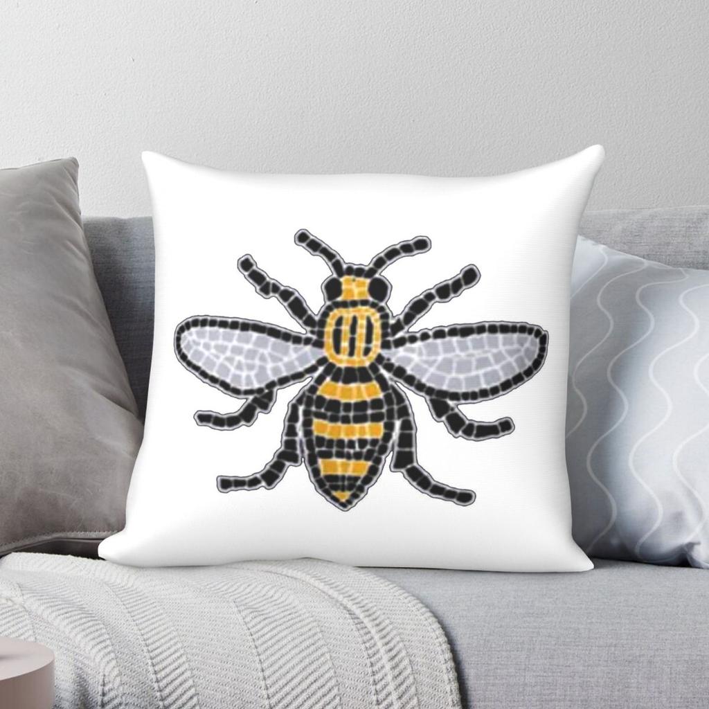 Manchester Worker Bee Square Pillowcase Polyester Linen Velvet Printed Zip Decorative Bed Cushion Case
