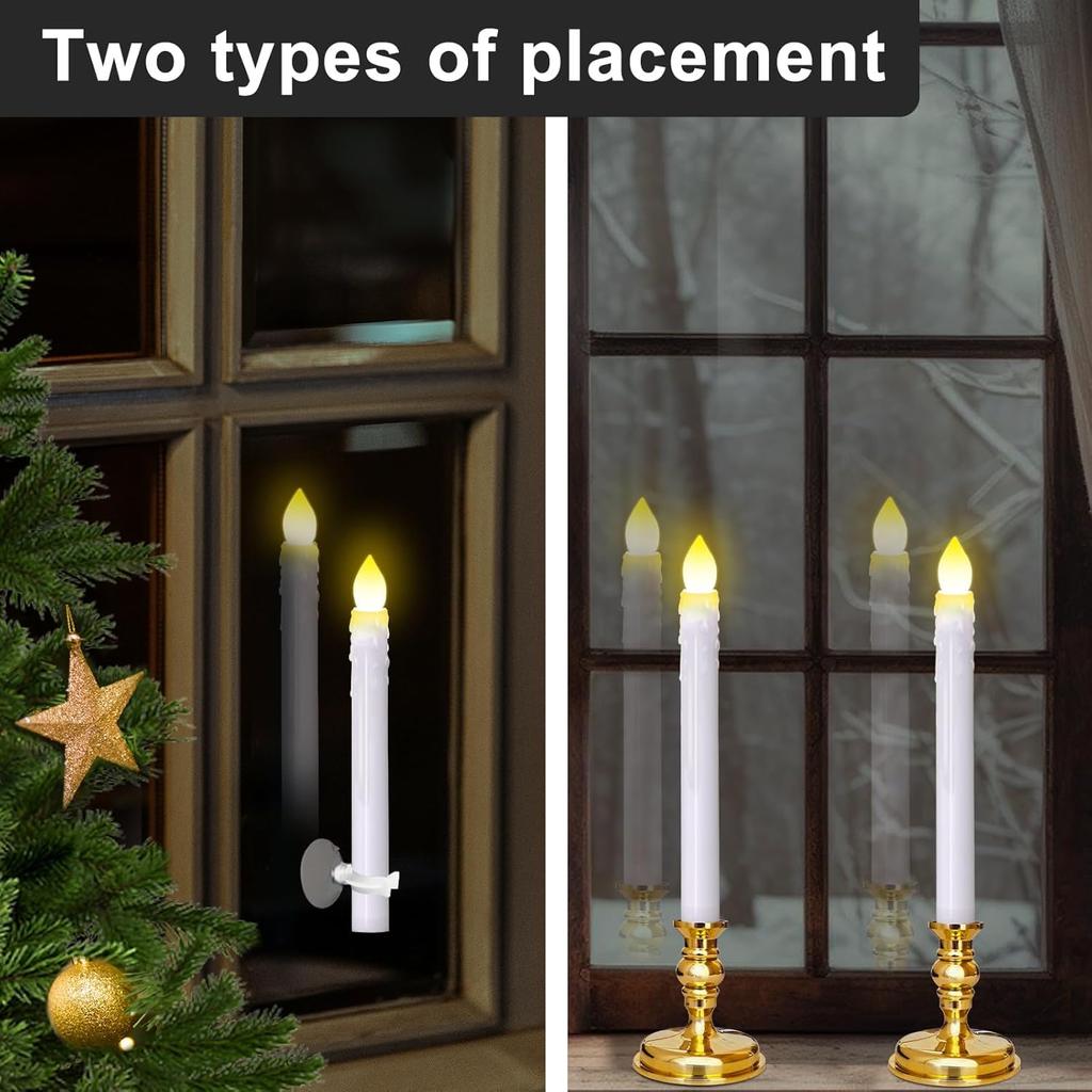 Flameless Candles 10 Pack Battery Operated Window Candles with Drip Texture,Remote Timer,10 Removable Candle Holders,10 Suction Cups,20 AA Batteries