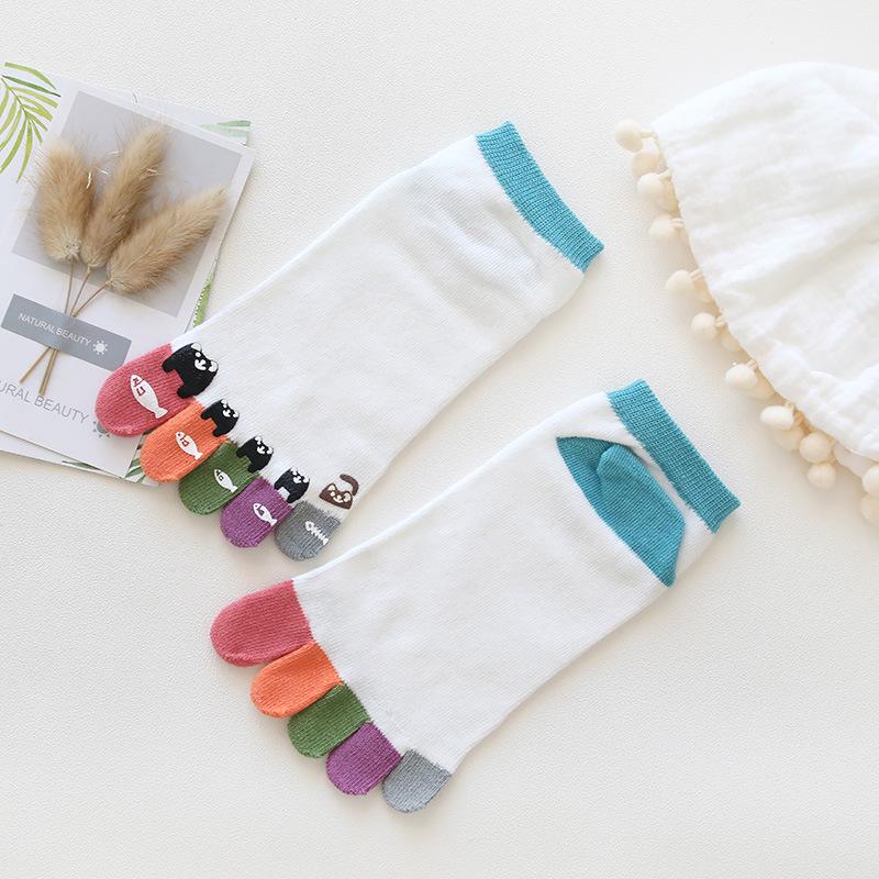 Korean Style Women s Cartoon Toe Socks - Colorful, Dot Design, Five-Finger Style One Size синий