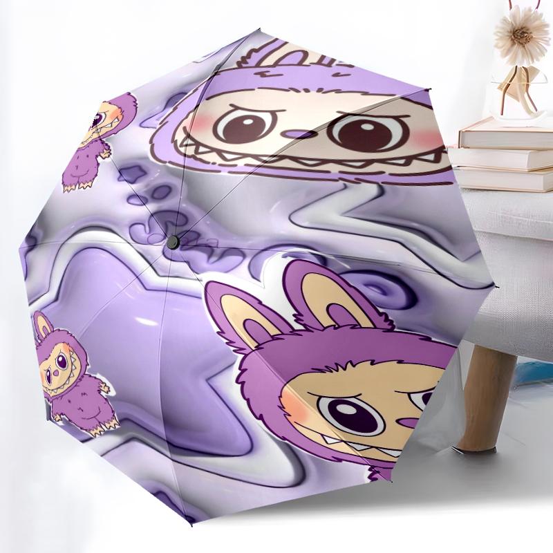 1pc Sturdy 8-Bone Auto Umbrella, LABUBU Umbrella, Digital Printed, Foldable Umbrella for On-the-Go Outdoor Use