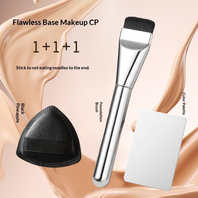 2/4Pcs Professional Makeup Tool Kit With Soft Foundation Brushes Stainless Steel Mixing Palette And Velvet Puff For Home Use