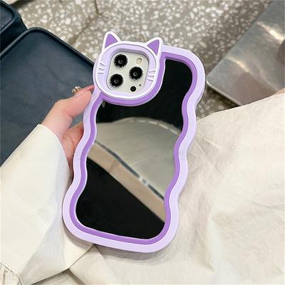 Ins coréen mignon dessin animé 3d oreilles de chat maquillage miroir coque de téléphone pour Iphone 14 13 12 11 Pro Max Silicone couverture souple antichoc