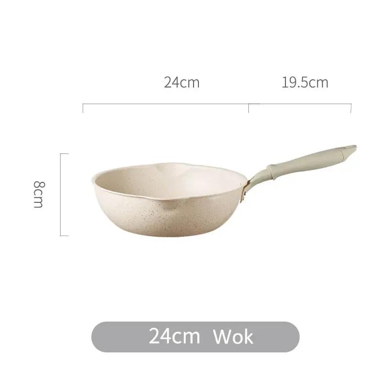 Bodenstarker Maifan-Stein Wok Antihaftbeschichtete Pfannen Bratpfanne mit Deckel Haushalts-Wok Kochgeschirr für Induktionsherd Küchenutensilien