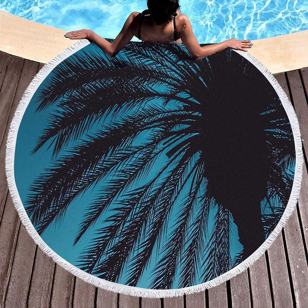 Palm Leaf Round Beach Towel,Round Hawaiian Beach Blanket Sand Free Quick Dry Boho Circle Bath Towel Absorbent Tropical Yoga Mat