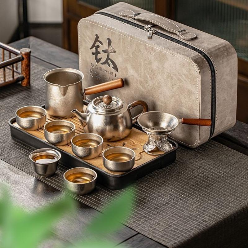 Pure Titanium Tea Set Household New High-end Brewing Teapot Kung Fu Cup Plate Gift Box Holiday Gift