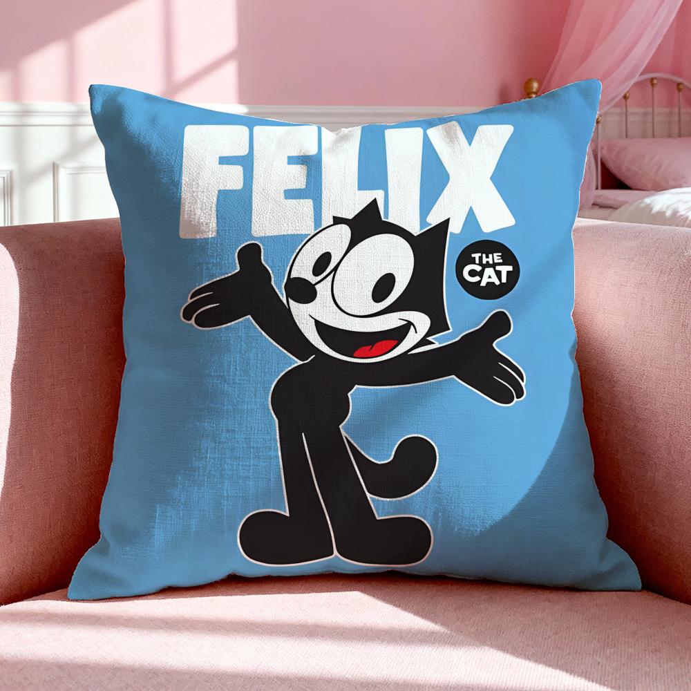 Cartoon F-Felix The Cat Cushion Cover Breathable Linen Pillowcase Summer Odorless Eco-Friendly Invisible Zipper Washable