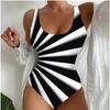 Sommer Sexy Abstraktes Muster Gedruckter Einteiler Badeanzug Schlanke Passform und Schlankmachend, Tiefes U-Rücken Design, Strand Pool Urlaub Auffälliger Mode Badeanzug