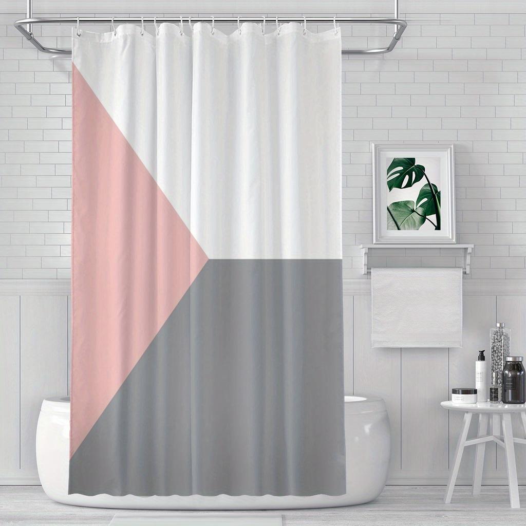 Pink and Grey Geometric Shower Curtain – Modern Minimalist Design, Color Block Art, Polyester, Includes Hooks
