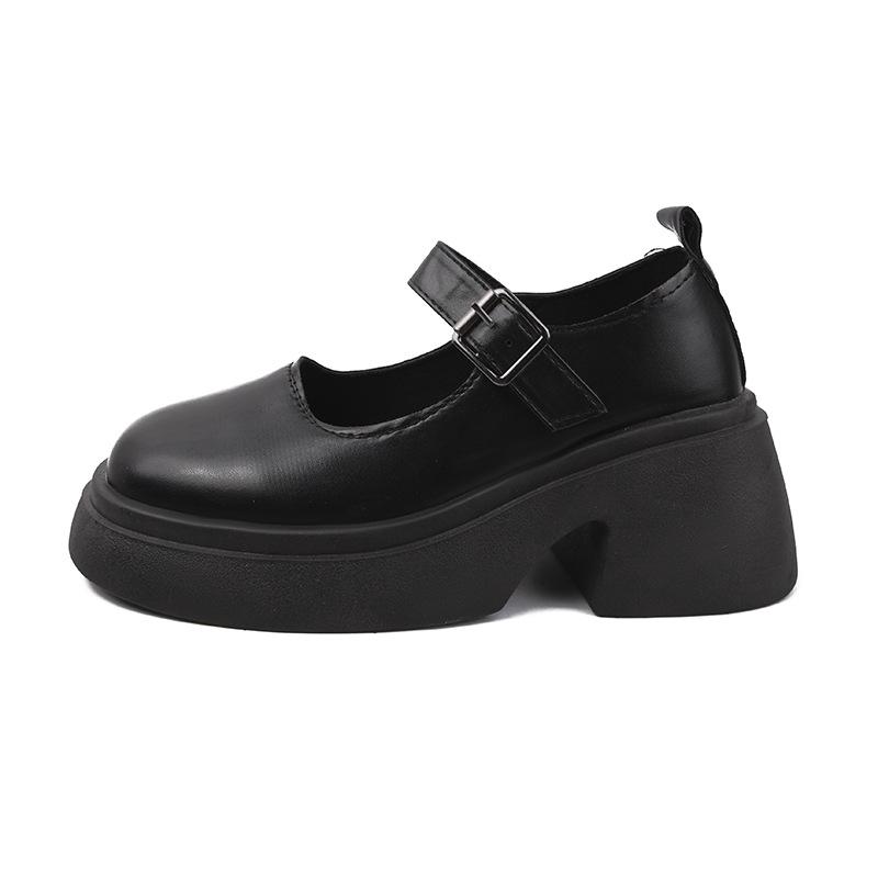 Height-increasing Mary Jane retro platform shoes women's 2025 new British casual fashion round head thick heel light mouth small leather shoes