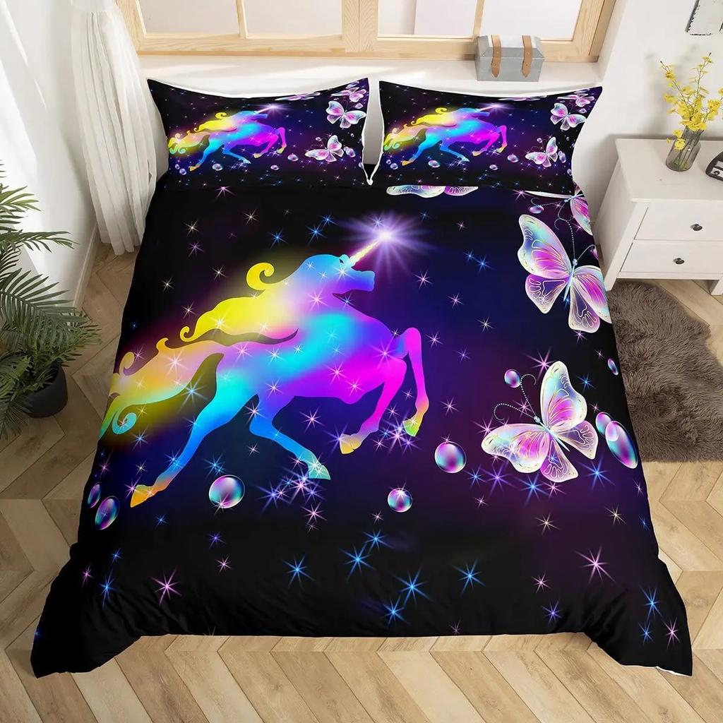 Unicorn Duvet Cover Twin King Cartoon Castle Comforter Cover Dreamy Magical Animal Bedding Set Rainbow Stars Bedspreads Cover