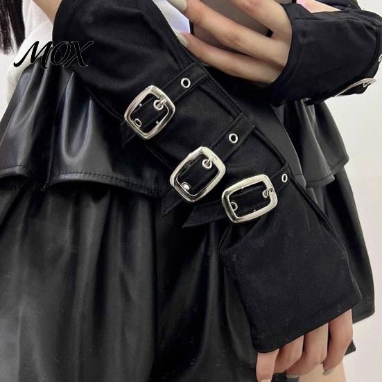 Unisex Fashion Gloves Goth Arm Warmers Fingerless for Women, Punk Metal Buckle Versatile Party Warmers, Gothic Steampunk Sleeves, Cosplay Accessories