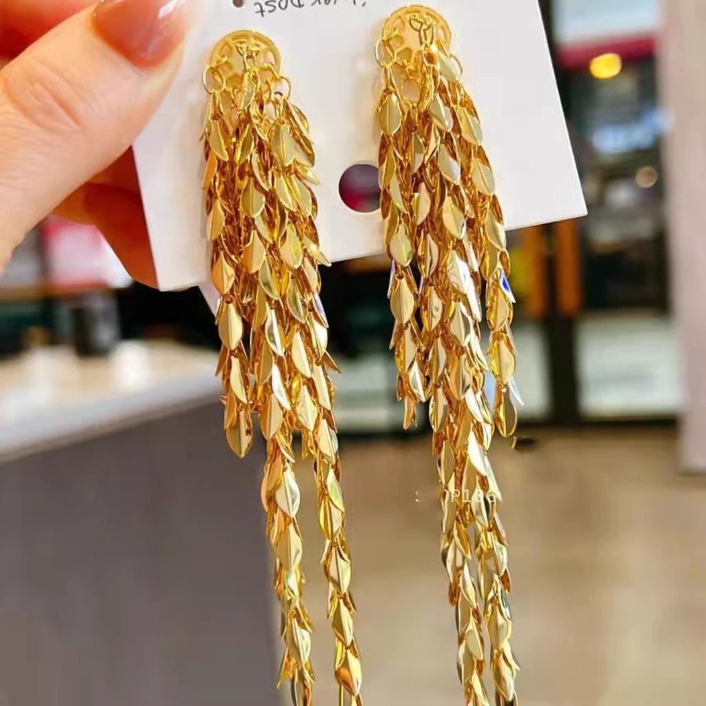 High-end Wheat Ear Gold-tone Luxury Earrings for Evening Parties