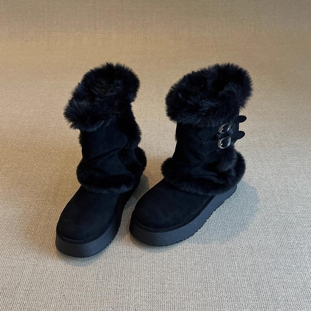 Damen Winterstiefel mit dicker Sohle und Futter als leichte, warme, kälteabweisende, gefütterte Schneestiefel, rutschfest, zum Tragen in der Freizeit, Baumwollstiefel