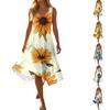 Damen Lässiges Ärmelloses Kleid Blumenprint Rundhalsausschnitt Asymmetrischer Saum Mittellang Sommerkleid Strandüberwurf