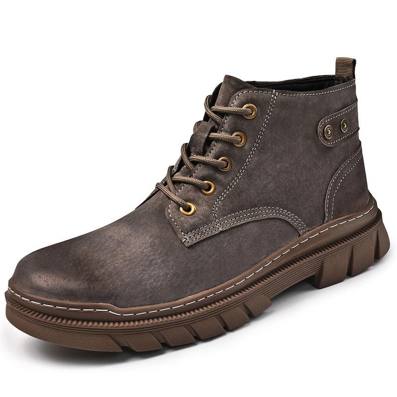 Leather retro trend high-top Martin boots fashion British style men's outdoor platform shoes solid color wear-resistant tooling boots