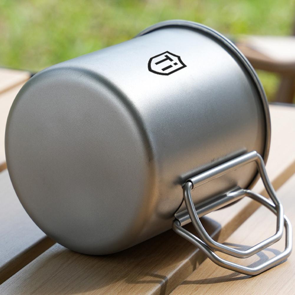 Ultralight Titanium Cup Water Cup Mug With Lid Foldable Handle Outdoor Portable Camping Picnic Beaker Coffee Cup Kitchen