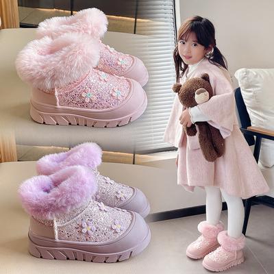 Children Snow Boots Thick Fleece Girls Cotton Shoes Fashion Shiny Warm Shoes New  Winter Kids Ankle Boots Zapatos Niña