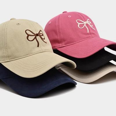 Korean Bow Embroidered Baseball Cap for Women In Spring and Summer Sweet and Cute Soft Top Sun Protection Baseball Cap Showing Small Face
