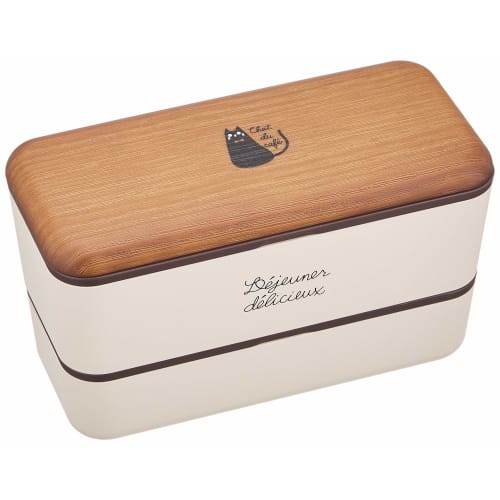 

Masakazu Chat du Caf Rectangular Nest Lunch Box, Wood Grain and Off-White, Two-Tier, Bottom Tier: 280ml, Top Tier: 450ml, Product Number: 4627176